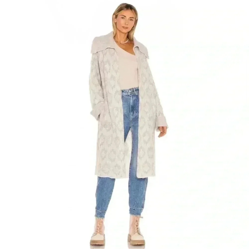 Free People Like A Diamond Size S Knit Sweater Coat Pockets Gray